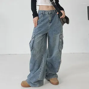 Damen Jeans Jeans Denim Frau Grunge Vintage Low -Rise -Cargohose mit Tasche Y2K Baggy Stapelte Overalls für Frauen