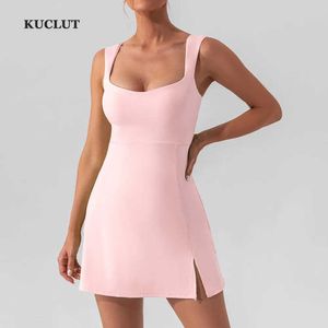 Aktive Kleider Tenniskleid sexy weiche Festkleidung Sportkleid Damen atmungsaktiven Übungen Ein Stück Lauf Set Outdoor Aktivität Kleidung Y240508