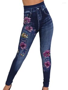 Leggings femininas Faux Jean Fitness Women Soft Hights Tights Floral PrintFits High Wistist