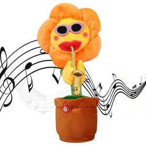 Elektronisk plysch Toys Musical Singing Dancing Toys 120 låtar som upprepar Talking Record Taling Sunflower Soft Plush Funny Creative Saxophone Kids Toy T240513