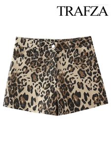Shorts femininos trafza street leopard women calças curtas botão de moda zíperes de bolso min feminino 2024 primavera y2k lady outwear