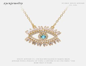 Ny 18K Gold Plated Turkish Eye Shape Necklace Lucky Girl Gift Baguette Cubic Zirconia Turquoise Geomstone Top Quality Jewelry4944626