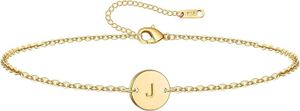 Ovian Womens Initial Charm Bracelet 18K Gold Plated Stainless Steel Coin Plate Engraved Letter Bracelet Personalized Letter Combination Name Bracelet Suitable fo