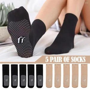 Women Socks 5Pair Slip-resistant Dotted Rubber Non-marking Silk Sheer Ankle Short Stockings Invisible Crystal