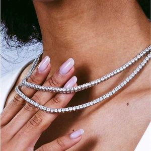 Tennis Tennis Necklace Womens Hip Hop Ice AAA+Cubic Zirconia Gold Crystal Chain Necklace Womens Jewelry OHN099 d240514
