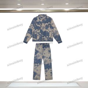 xinxinbuy Men designer Coat Jacket mosaic Chessboard grid Letter jacquard fabric denim sets 1854 pant long sleeve women red white S-2XL