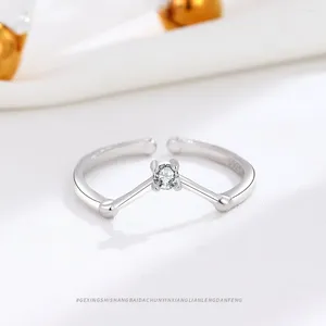 Cluster Rings Minimalist S925 Sterling Silver Single Diamond Open Ring