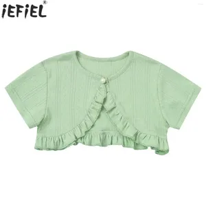 Jackets Toddler Baby Girls Thin Knit Cardigan Short Sleeve Ruffle Shrug Bolero Dress Coat Kids Open Front Sweater Shawl Cover Up Outwear