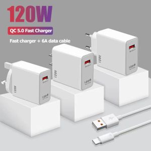 Free shipping to home US AU Uk Eu 120W Quick Charge 3.0 Fast Phone Charger USB Wall Adapter with USB Cable Type-C Charge Cable for Samsung Huawei Xiaomi iphone 15 pro max