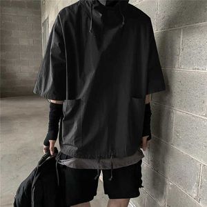 Men's Hoodies Sweatshirts Summer thin mens solid color casual couple hooded sweatshirt mens loose hip-hop short sleeved hoodieL2405