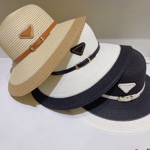 luxury Bucket hat designer women Summer sun hat Color matching woven straw hat same triangle sun visor Soft hat