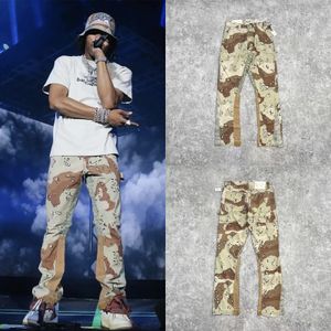 Calça masculina de grife do deserto Camuflagem emendada calças casuais emendas