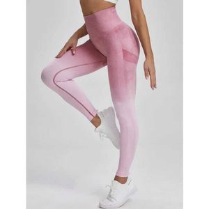 Женские леггинсы бесшовные градиент для женщин Fitness Leggings Высокие брюки с высокой талией.