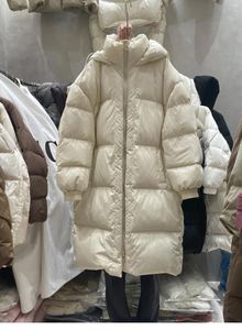 Damengrabenschichten Winterknie -Länge -Down -Jacke für flauschige und verdickte lässige Kapuze mit Kapuze