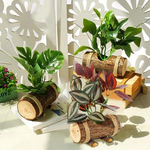 Dekorativa blommor 1pc kreativa träkrukor konstgjorda gröna växter bonsai hushåll leveranser matbord kontor simulering falsk