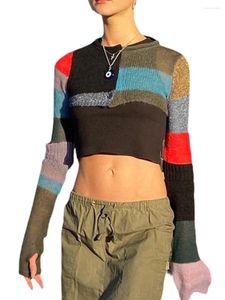 Kadın Tişörtleri Kadın Y2K Örme Üstleri Omuzlar Omuzlar Omuzlar Patchwork Tığ işi Out Uzun Kollu Off Out Off Out Off Out Sweater Hırka