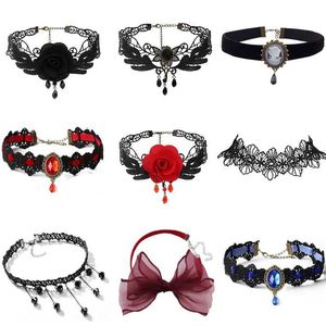 Chokers Harajuku Crystal Deklaration Halsband Black Lace Halsband Kvinnors Blommahalsband Bohemian Flower Charm Qianan Jewelry D240514