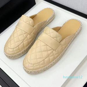 15A round closed toe women half slippers runway classic brand designer spring summer ladies outside walking thick sole braid sole female soft outwear comfort mules