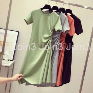 Summer T-shirt klänning Ny Instagram Slim midja dragsko koreansk grön klänning