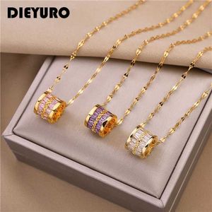 Pendant Necklaces DIEYURO 316L Stainless Steel 3-Color Round Pendant Necklace Minimalist Style Beautiful Womens Jewelry Necklace J240513