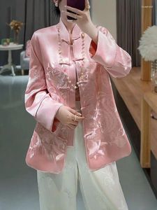 Ethnic Clothing Oversized Tang Top Traditional Chinese Plus Size High-end Acetic Acid Satin Embroidery Spring Autumn 2024 Women Coat
