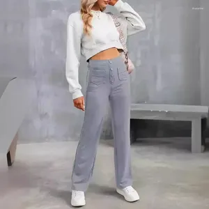 Calça feminina 2024 calças de moda de cor de cor de cor de cor de alta cintura elástica alta perna reta Casual para mulheres