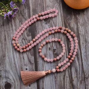 Colares de miçangas de 8 mm de rosa rosa grossa 108 Jóias de oração de ioga de colar Mara com bracelete tassel rosa adequado para mulheres d240514
