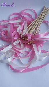 Party Decoration 50pcs/lot Antique White Pink Stain Ribbon Wedding Stick Wands For