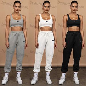 Designer Brand Women's Tracksuits Women's Navel-B-Baring Tank Top Tie-up Truysers Two-Piece Sports Fitness Running Dräkt Jogging Clothes Vest Sweatpants Set