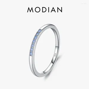 Cluster Rings Modian 925 Серебряное серебряное серебро простые синие опал -протекание