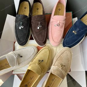 LP Pianas Loafers Womens Mens 드레스 신발 디자이너 럭셔리 패션 남성 사업 가죽 평면 평평한 상단 스웨이드 젖소 가죽 옥스포드 캐주얼 모카신 게으른 신발 크기 35-45