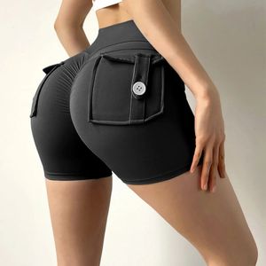 Peach Butt Fitness Shorts Övning Threequarter Pants Last Air Dry Pocket Yoga Tight Lift Summer 240511