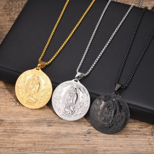 Hip Hop Round Fashion Stainless Steel Round Pendant Religion Jewelry for Men Women Gold Plated