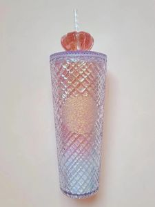 Diamond Radiant Goddess Cup com 710ml de pão de água fria de verão com palha dupla camada plástico durian caneca 240507