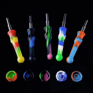 Färgglad silikon Nector Collector Kit Silicone Pipe Mini NC Set med 14mm Titanium Nail Dab Container Bird Oil Dab Straw Rig SP224