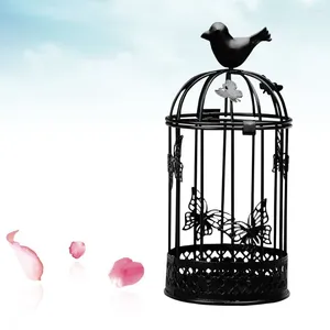 Candele di candele Bird Cage Candlestick Holder Europe Metal Country Style Vintage Retro Tealight Decor (Nero)