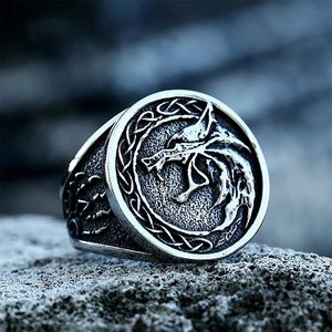 Viking Mens Animal Wolf Głowa Pierścień Retro Retro Cyklistka ze stali nierdzewnej biżuteria Nordic Męskie Pierścień Pierścień dla chłopaka240429