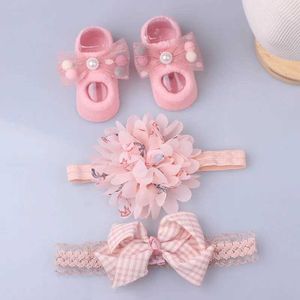 Hårtillbehör 3st/set söt baby pannband strumpor spetsar krona blommor hårband för flickor bow sock bred turban prinsessa barn hår tillbehör