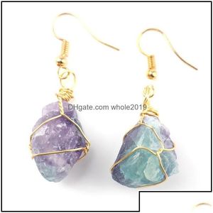 Dangle Chandelier Dangle Chandelier Wire Wrapped Natural Crystal Rough Stone Irregar Ore Earrings Energy Healing Gemstone Amethyst Q Dhob5