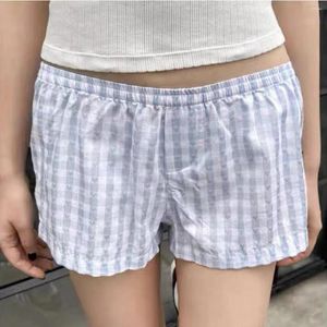 Kvinnors shorts rutig bomull för kvinnor hög midja elastisk kawaii söta skortflickor 2000 -tal 90 -talet y2k sommarkläder 2024