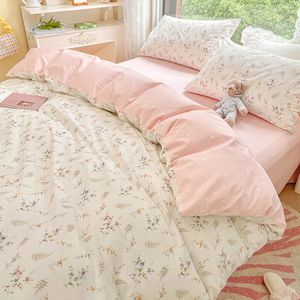 Ins set da letti floreali rosa per ragazzi ragazzi a doppia dimensione copertura piumino e cuscino in lino a letto morbido tessile 240510