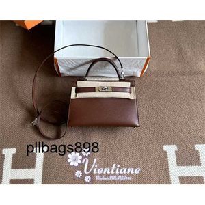 Designer Handtasche Kliys Echtes Leder 7A Bag Mini 2. Generation 19cm Havanna Farbe Eingelegtes Honigbrauner Chevre Ziegenhaut Silberschnalle