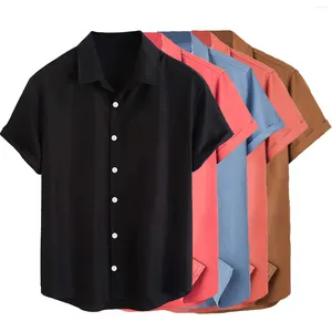 Herren lässige Hemden 2024 Sommer Mode Herren Solid Color Kurzarm klassisches Hemd Button-Down Polyester einfach einfach für Männer