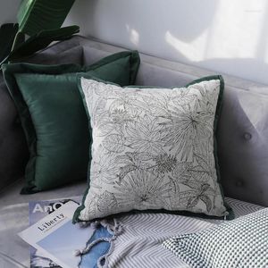 Kissengrüner Samt natürliche Pflanzen Jacquard Chenille Cover Dekorative Fall Landstil Sofa Stuhl Bett Coussin