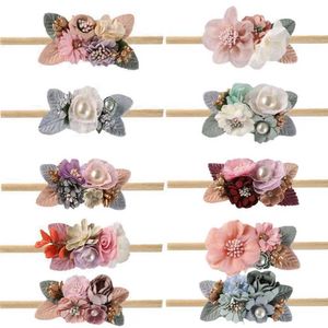 Hair Accessories Artificial Flower Baby Headband Newborn Boys and Girls Pearl Elastic Nylon Headband Hair Band Childrens Photography PROp Headband d240513