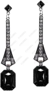 Partyzubehör der 1920er Jahre Art Deco Antique Vintage Flapper Stil Jet Schwarzer Strass -Strass -Langer Dangle Ohrringe Perlenschmuck für Frauen