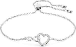 ets Swarovski Infinity heart-shaped jewelry collection necklace and bracelet rose gold and rhodium finish transparent crystal