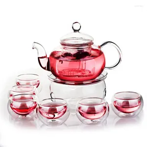 Чайные наборы на 600 мл чайного набора теплостойчивого стекла с круглым подсвечником цветочные чайные чашки чайные чайные подарки