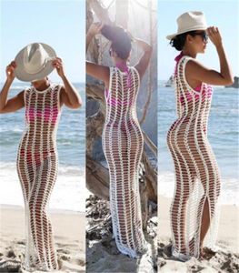 Summer Beach Dress White Mesh Cover Up Women Wirchet Bikini Cover Ups Badkläder Baddräkt Baddräkt Beachdress5389616