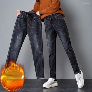 女性のジーンズの女性秋の冬のズボンは女性のための弾性ウエストハーレムを厚くしますバギーZM227
